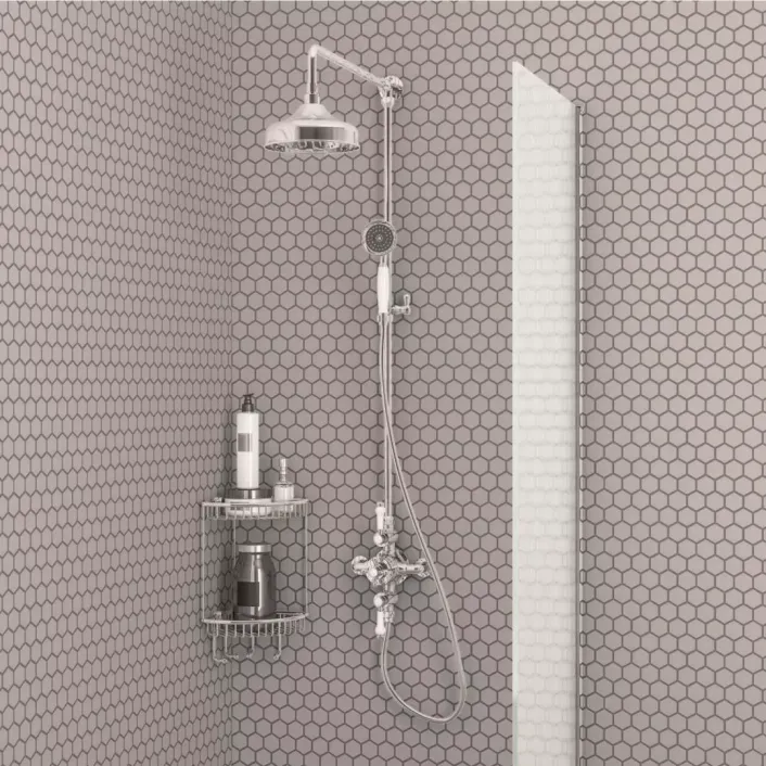 Eastbrook Traditional Twin Thermostatic Exposed Shower Valve with Rigid Riser with 8 - Polished