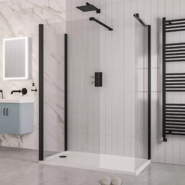 Eastbrook Volente 6mm Thick Easy Clean 1850 x 900mm Walk-In Shower Panel - Matt Black
