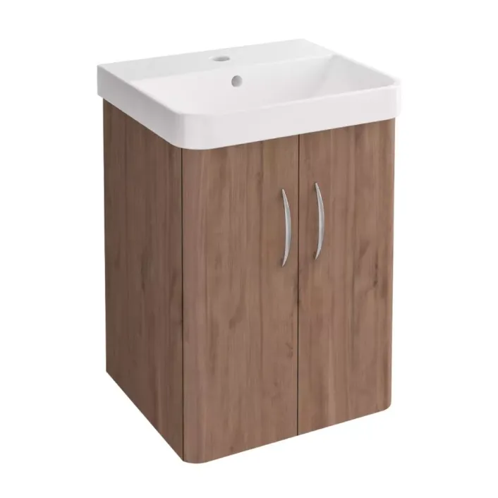 Eastbrook Cavone II 400mm Wall Hung 2 Door Wall Hung Basin Vanity Unit - Medium Oak