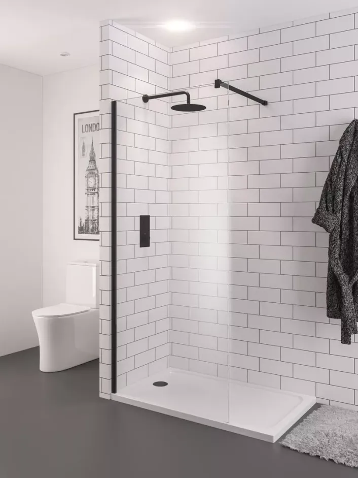 Eastbrook Vantage 2000 Easy Clean 2000x1300mm Walk-In Shower Panel - Matt Black