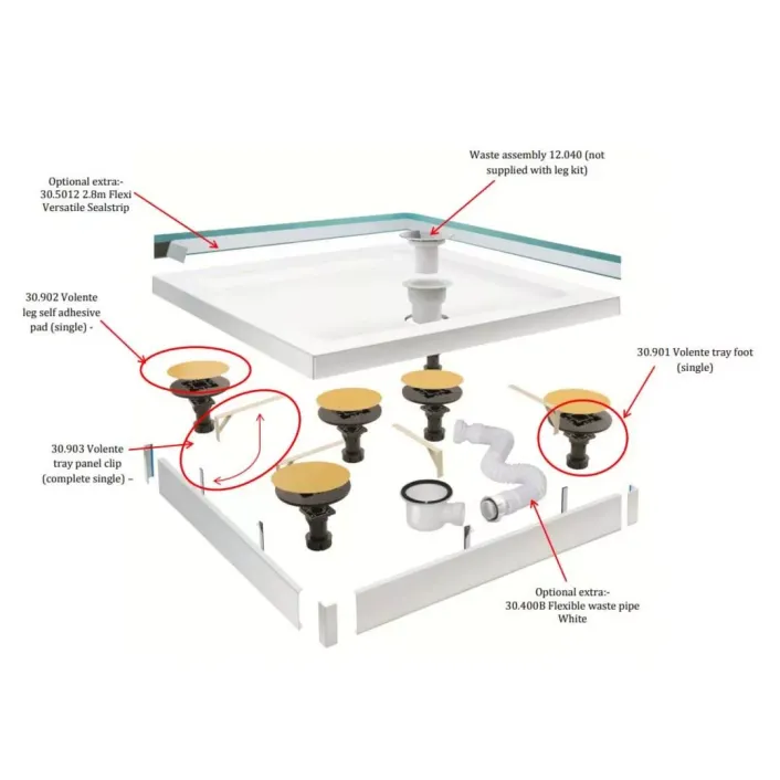Eastbrook Volente Legs & Panel Kit for Up to 2000mm x 900mm Rectangle Shower Trays - White
