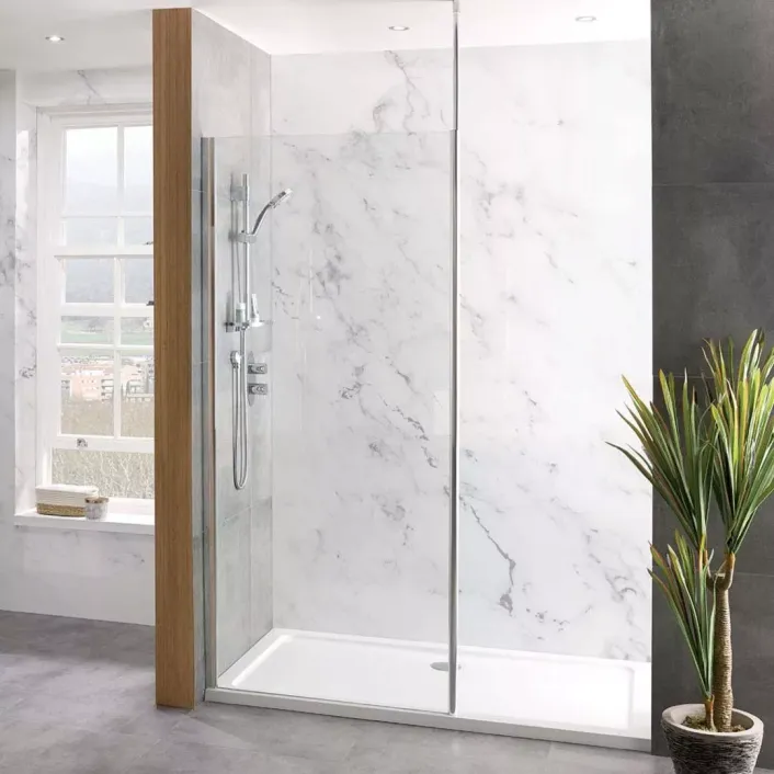 Eastbrook Valliant 2000mm x 800mm Round Pole Walk-In Shower Panel with Hand Hold - Chrome Profiles