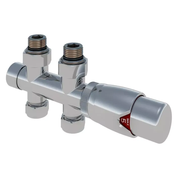 Eastbrook Straight Twin Inlet Thermostatic Radiator Valve 15mm Chrome