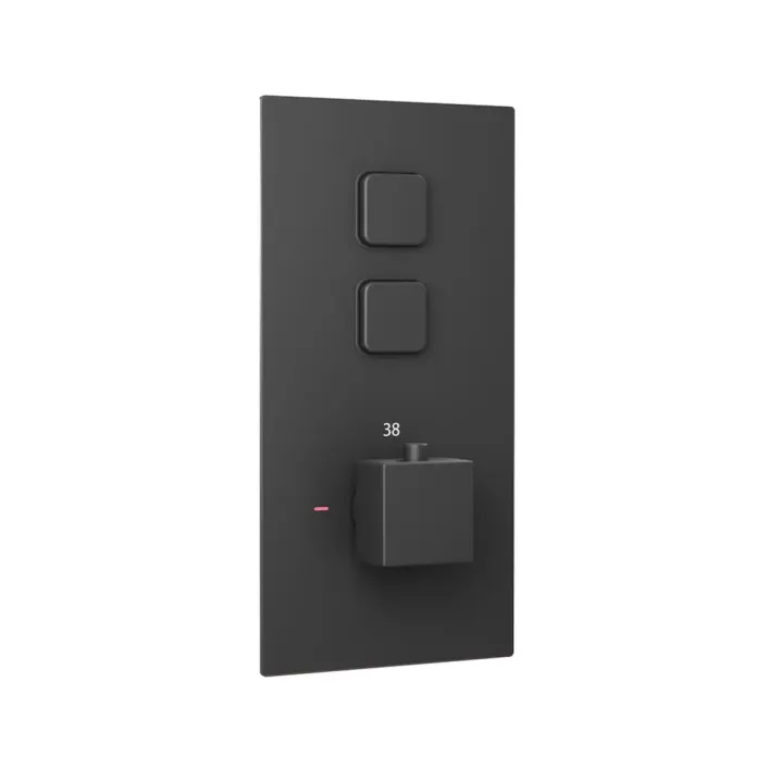 Eastbrook Concealed Thermostatic Shower Valve with Double Square Push Button - Matt Smooth Black