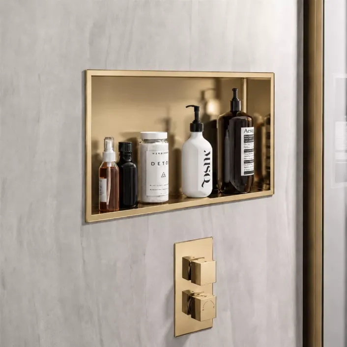 Eastbrook 600x300mm Shower Niche - Brushed Brass