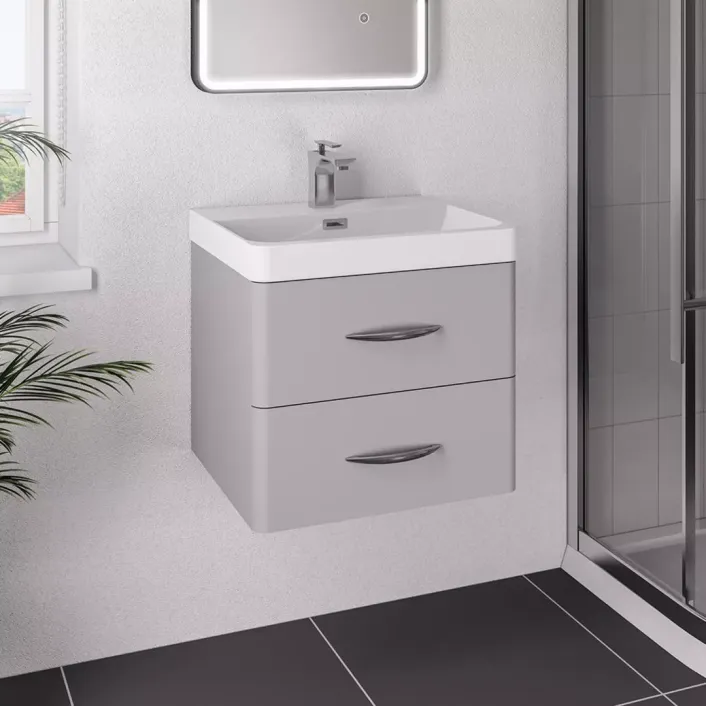 Eastbrook Cavone 50CM 2 Drawer Basin Vanity Unit - Matt Grey - Wall Hung
