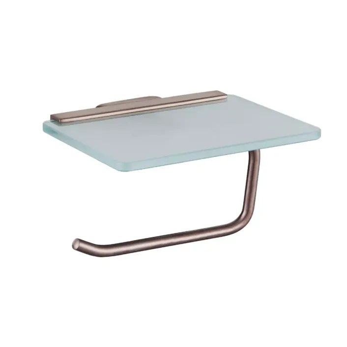 Eastbrook Asti Toilet Roll Holder with Glass Shelf - Brushed Bronze