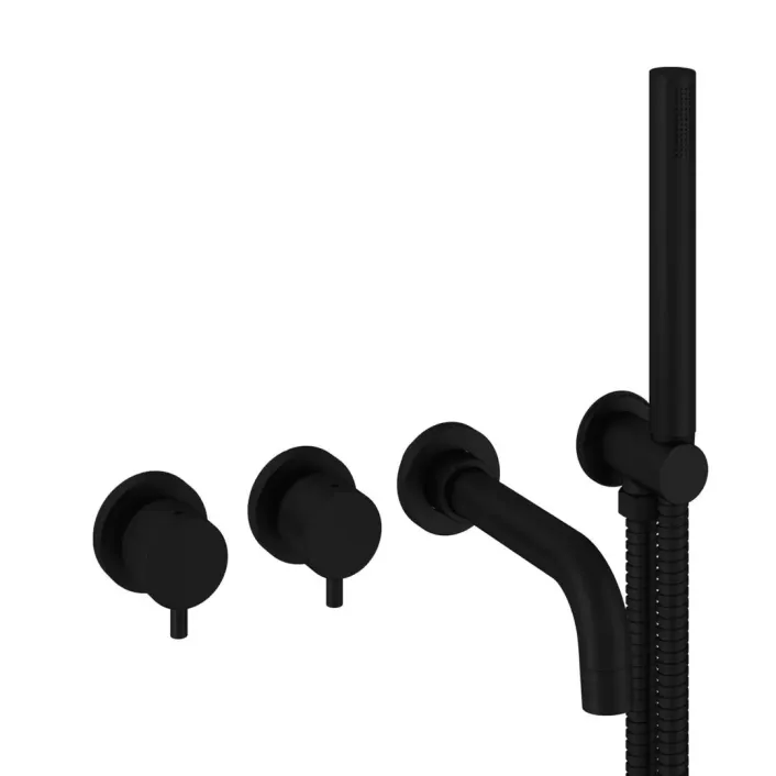 Eastbrook Meriden Wall Mounted 5 Hole Bath Shower Mixer Tap Set - Matt Black
