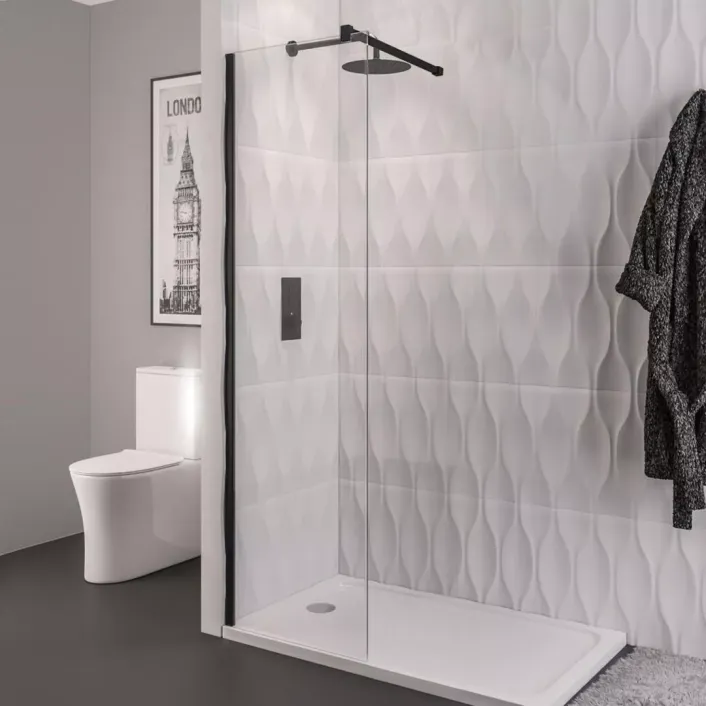 Eastbrook Vantage 2000 8mm Easy Clean 2000mm x 500mm Walk-In Shower Panel - Matt Black