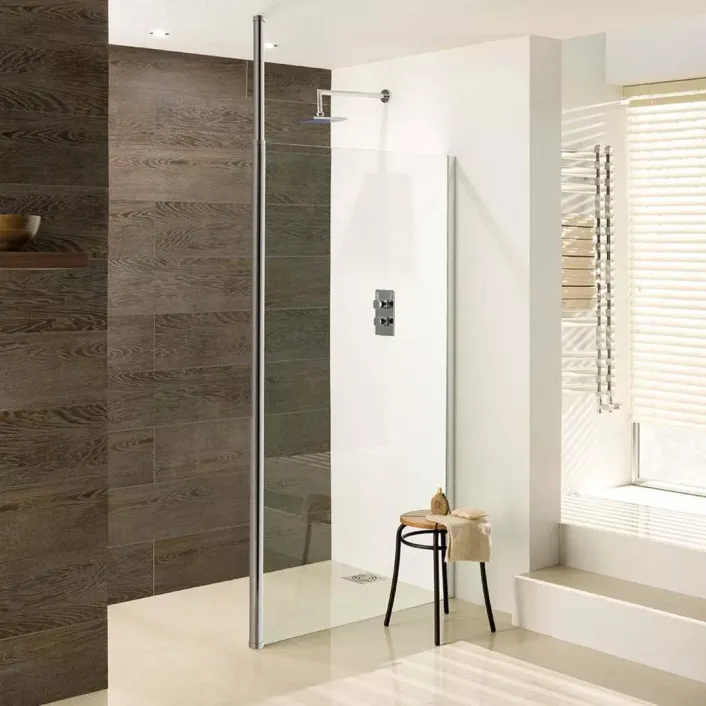 Eastbrook Valliant 8mm 1950mm x 1400mm Round Pole Walk-In Front Shower Panel - Chrome