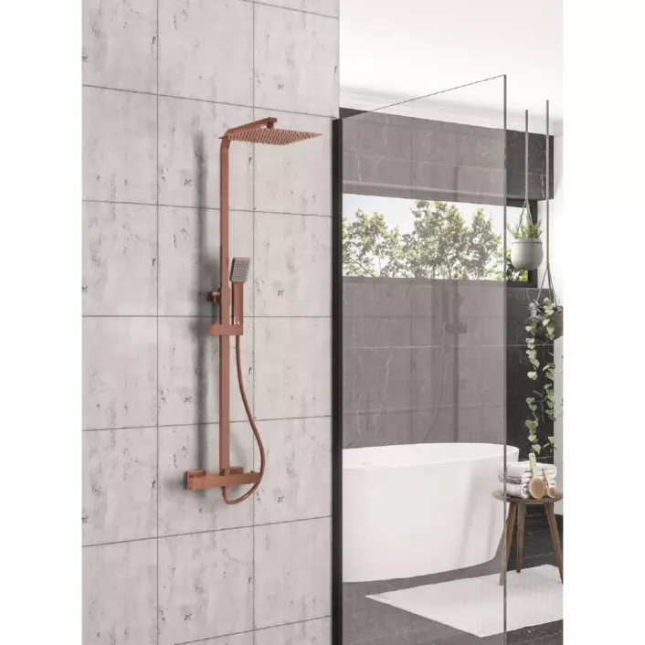 Eastbrook Modern Square Thermostatic Shower Pole - Brushed Bronze