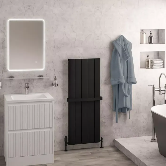 Eastbrook Withington 1200 x 470 Aluminium Radiator Matt Black