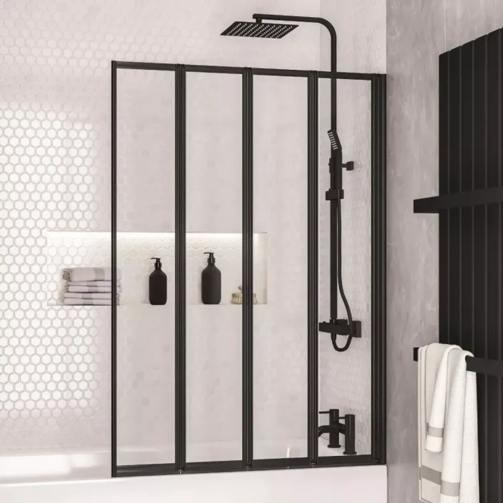 Eastbrook Volente 1400 x 1000mm Folding Bath Screen with 4 Fold Panels - Matt Black