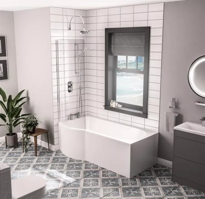 Eastbrook Portland 1500 x 850 x 440mm Left Hand (LH) P-Shaped 5mm Shower Bath - White