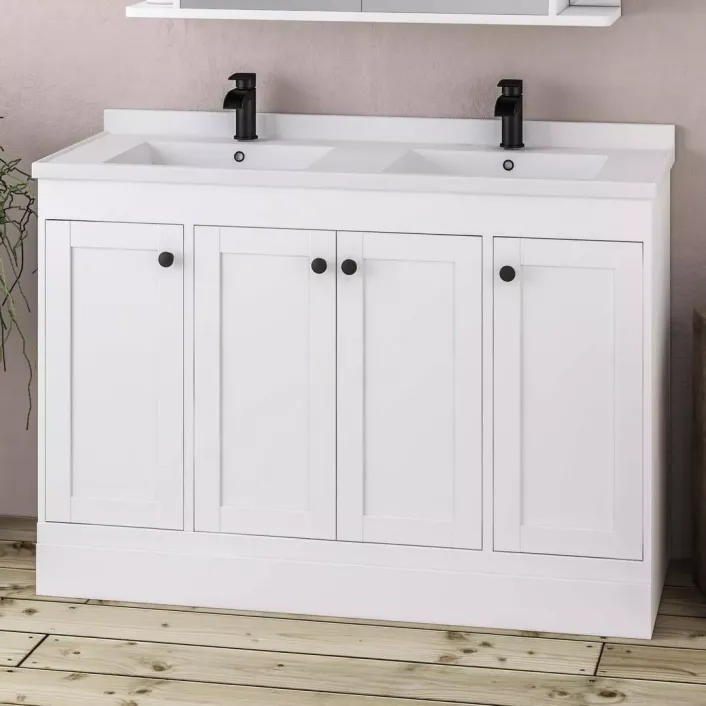 Eastbrook Hardwick 120CM 4 Door Double Bowl Basin Vanity Unit - Matt White