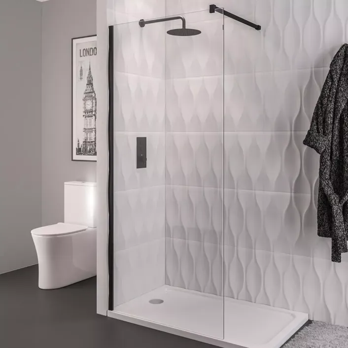 Eastbrook Vantage 2000 8mm Easy Clean 2000mm x 760mm Walk-In Shower Panel - Matt Black