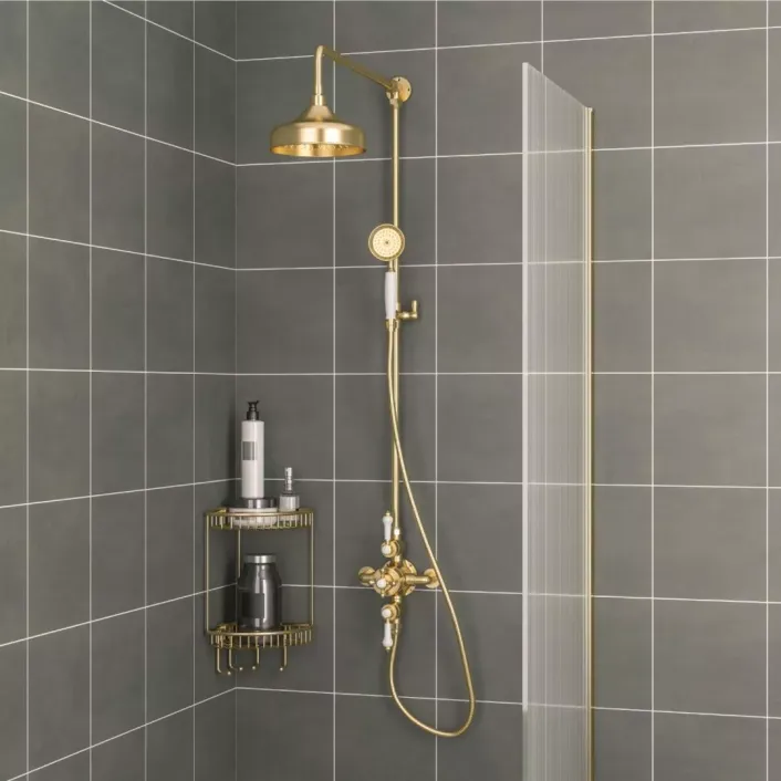 Eastbrook Traditional Twin Thermostatic Exposed Shower Valve with Rigid Riser with 8 - Brushed