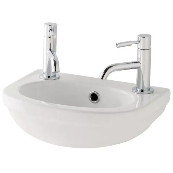 Eastbrook Dura 36cm x 26cm 2 Tap Hole Ceramic Cloakroom Basin with Overflow & Fixings - White