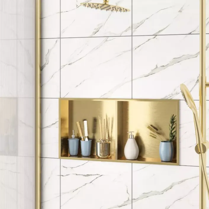 Eastbrook 600 x 300mm Shower Niche with Shelf - Brushed Brass