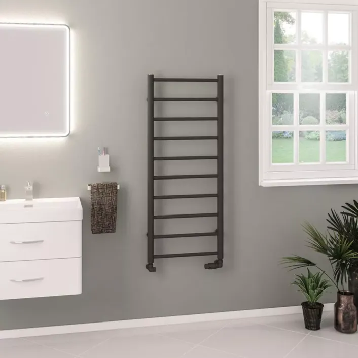 Eastbrook Tuscan Round 1200 x 500 Towel Rail Matt Anthracite
