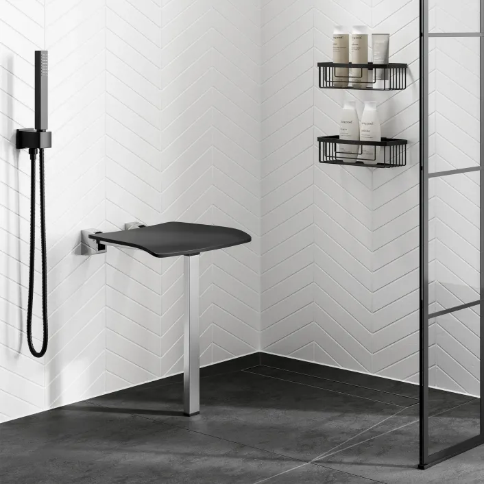 hib. Shower Seat with Support Leg - Dark Grey