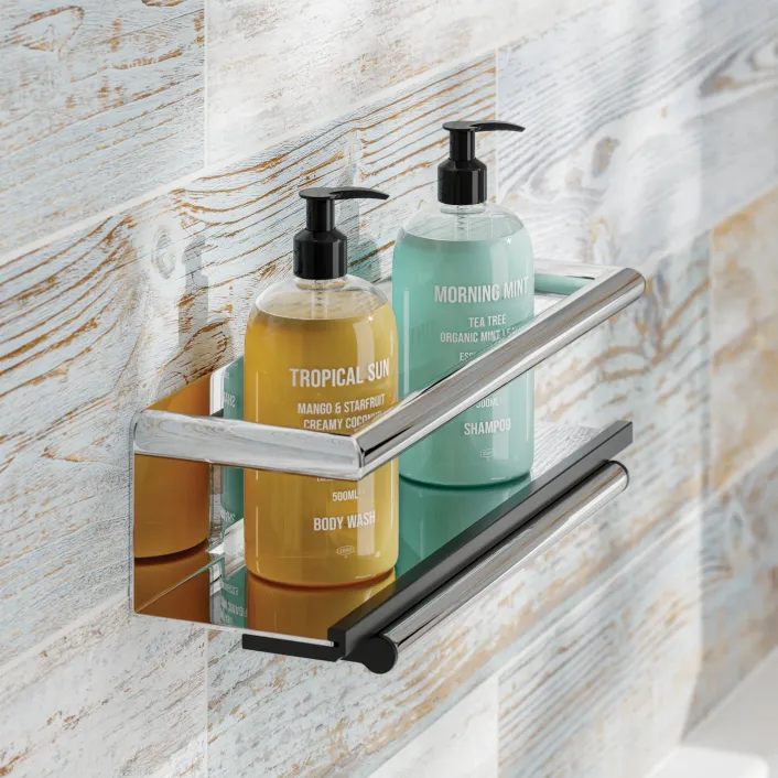 hib. Shower Shelf with Grab Bar and Magnetic Squeegee - Chrome