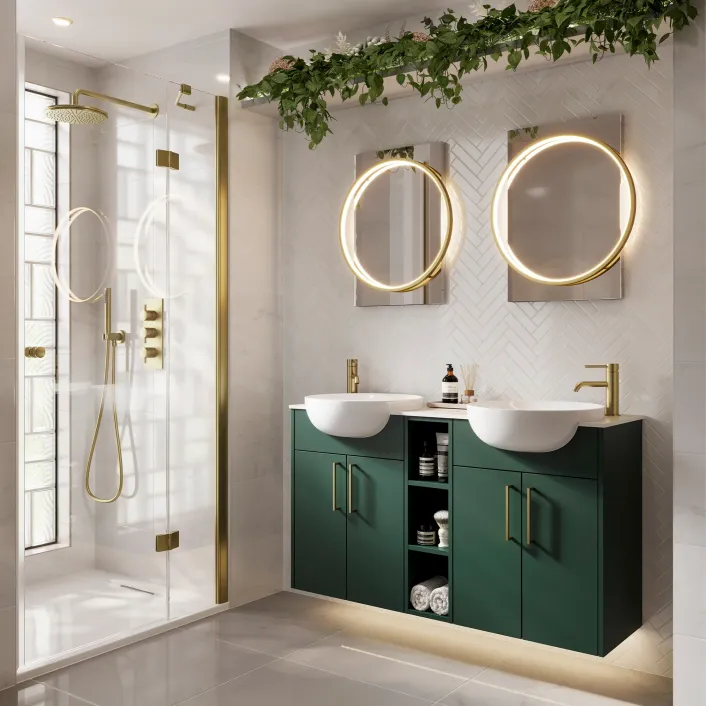 hib. Solas Round Illuminated Bathroom Mirror - Brushed Brass