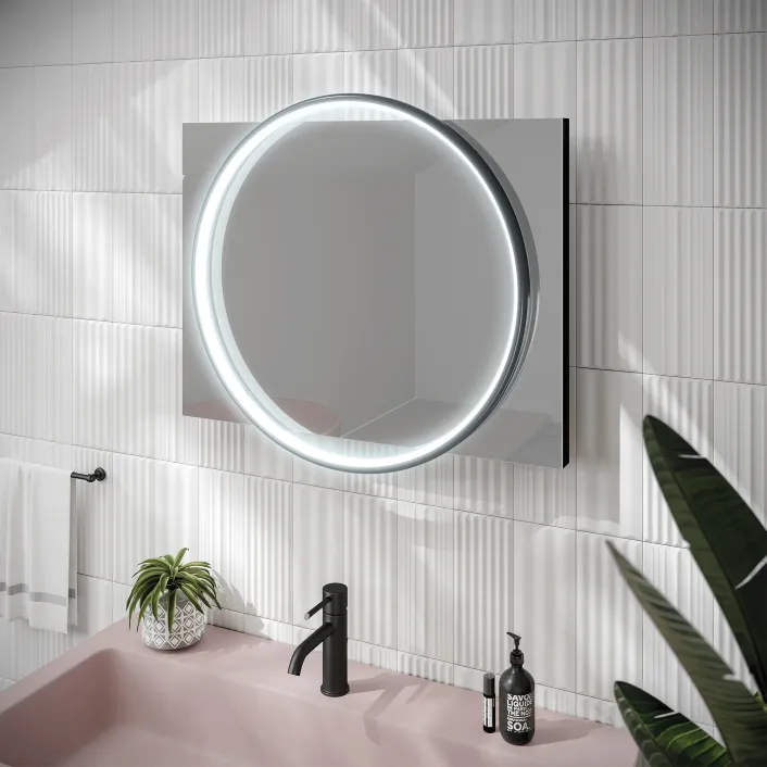 hib. Solas Round Illuminated Bathroom Mirror - Black