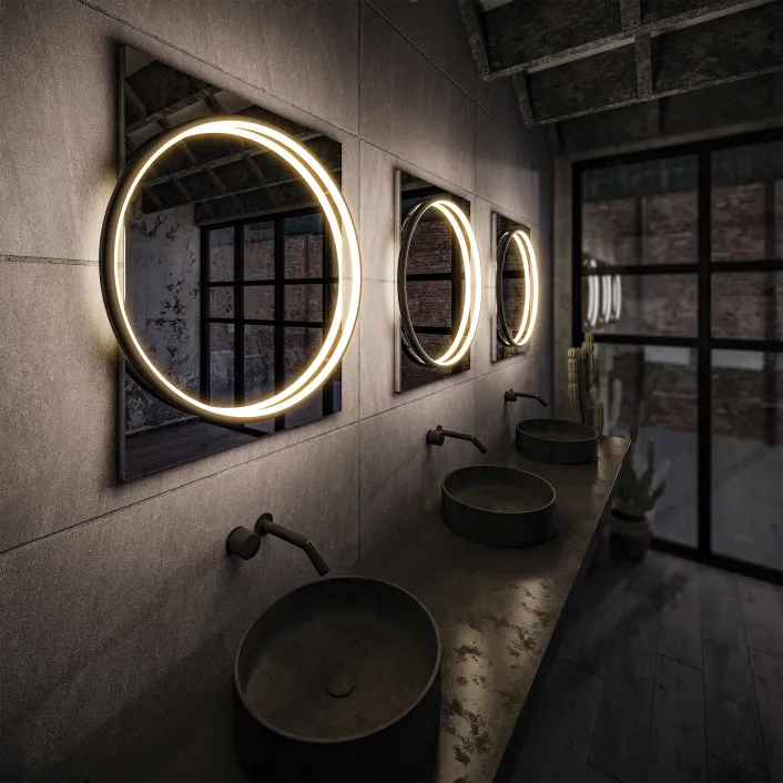 hib. Solas Round Illuminated Bathroom Mirror - Black