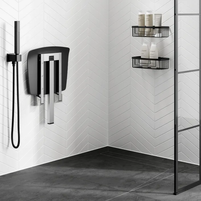 hib. Shower Seat with Support Leg - Dark Grey