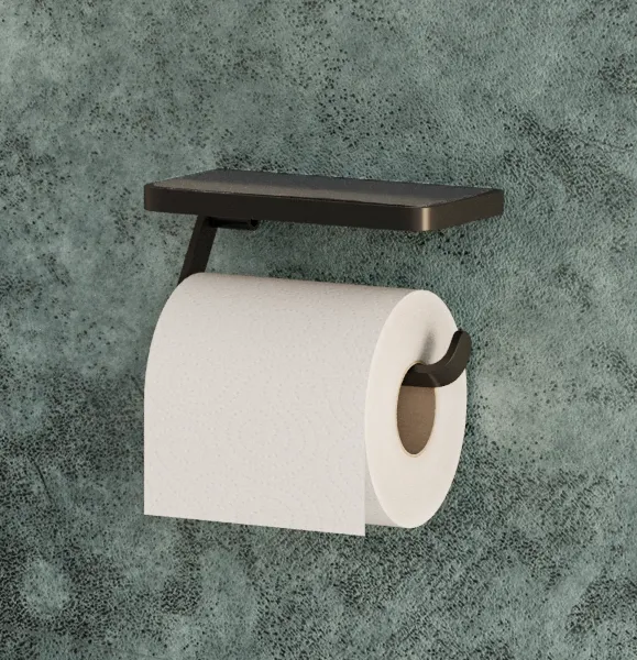 hib. Toilet Roll Holder with Shelf & Anti-slip Mat - Black