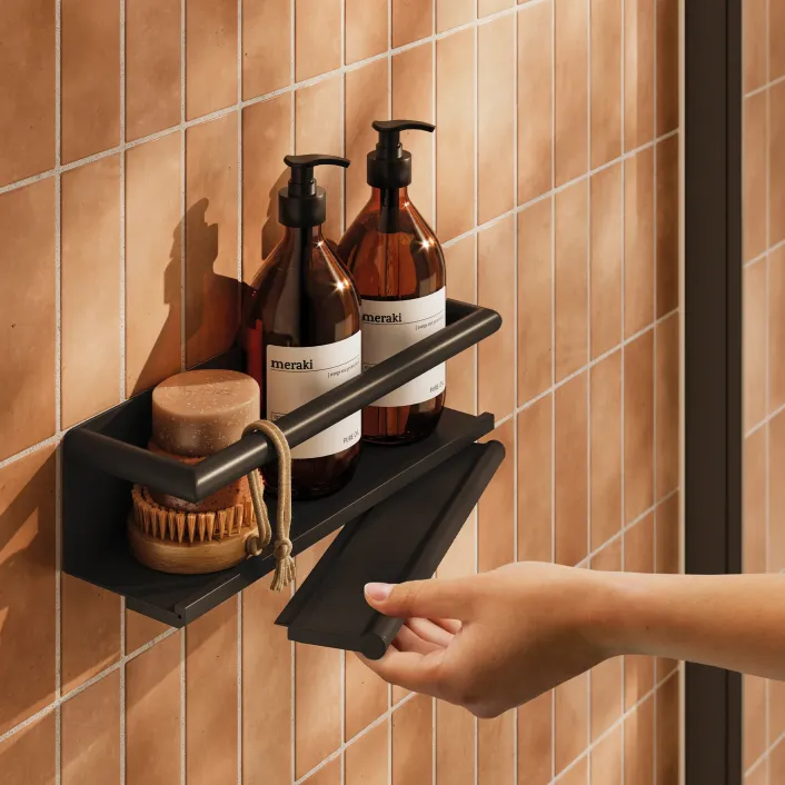hib. Shower Shelf with Grab Bar and Magnetic Squeegee - Black