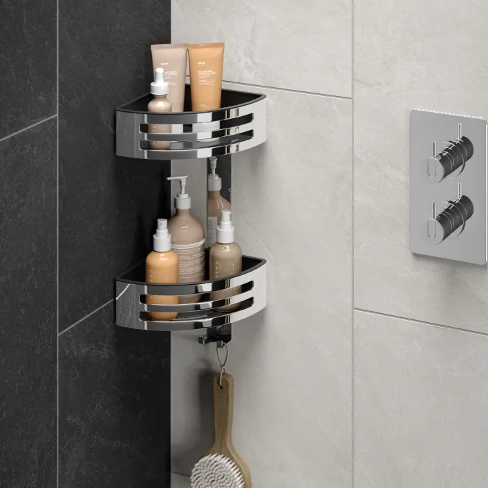 hib. Corner Two Tier Shower Basket - Chrome
