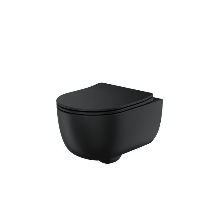 Riviera Round Wall Hung Pan Including Soft Close Seat - Black