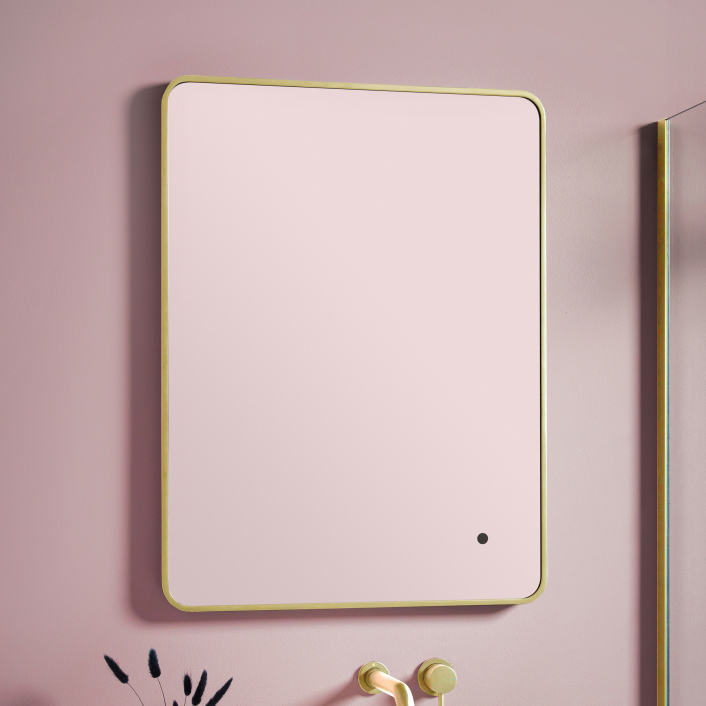 Scudo Soft Square LED Mirror, 500 x 700mm — Brushed Brass Frame