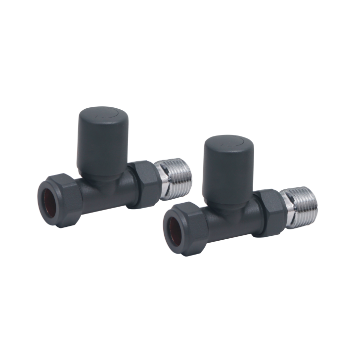 Scudo Radiator Valve, Straight, 15mm, Anthracite — Pair