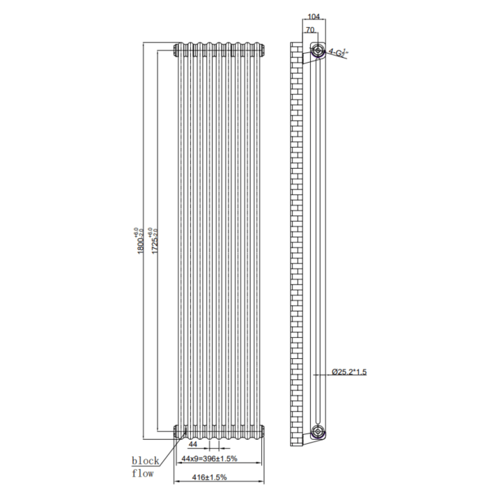 Scudo Foundry Column Radiator, 2 Column, 11 Sections, 1800 x 515mm — White