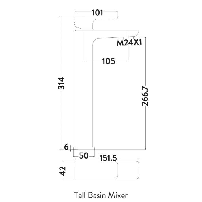 Scudo Muro High Riser Basin Mono Mixer, Chrome