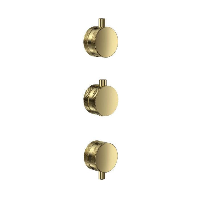 Scudo Rainford Concealed Knurled Handle Set, 1 Temperature & 2 Flow Controls, Brushed Brass