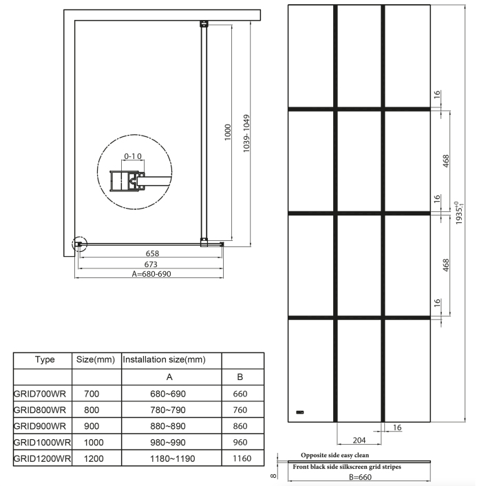 Scudo S8 Grid Wetroom Screen, Grid Glass — 1000mm
