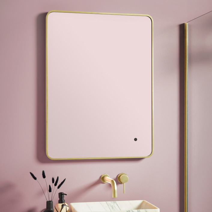 Scudo Soft Square LED Mirror, 600 x 800mm — Brushed Brass Frame