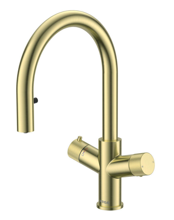 Scudo Kelvin 4-in-1 Boiling Water Tap, Pull Out D Spout, Brass