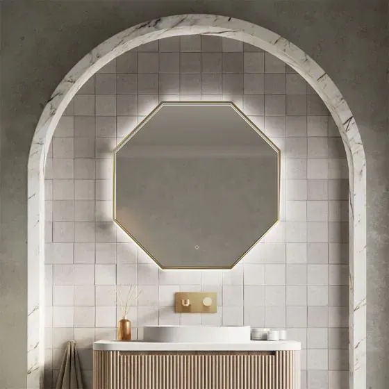Scudo Passa Octagonal Mirror, 600 x 600mm — Brushed Brass