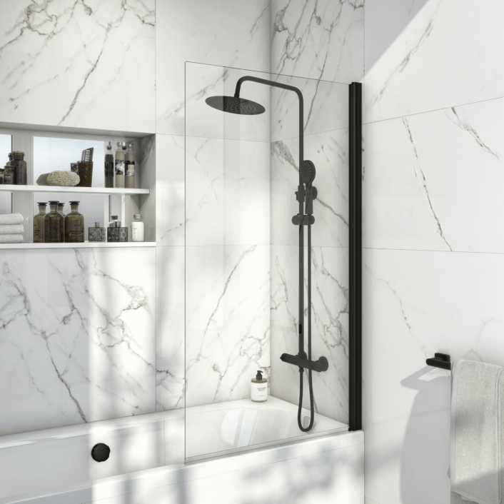 Scudo S6 Square Edge Bath Screen, 6mm, Black — 1400 x 800mm