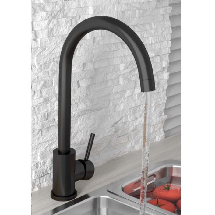 Scudo Manhattan Single Lever Kitchen Mixer Tap, Swivel Spout, Matt Black