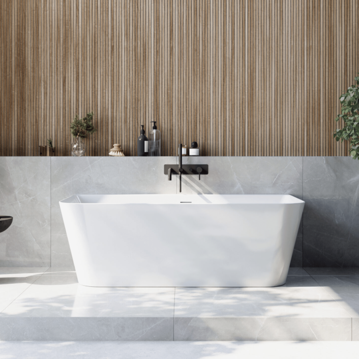 Scudo Porto Back to Wall Bath, White — 1700 x 800mm