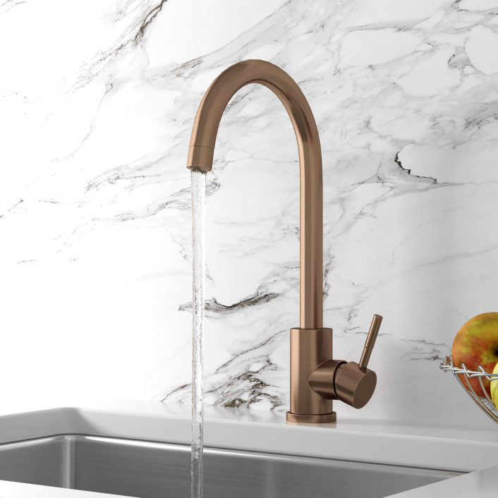 Scudo Manhattan Single Lever Kitchen Mixer Tap, Swivel Spout, Brushed Bronze