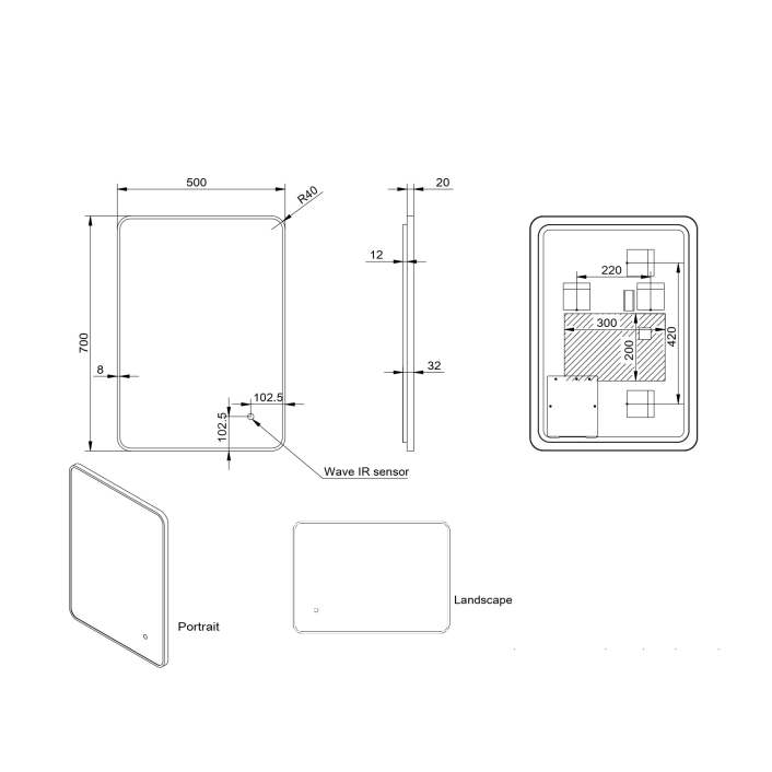 Scudo Soft Square LED Mirror, 600 x 800mm — Brushed Brass Frame