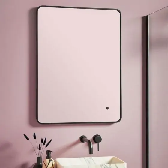 Scudo Soft Square LED Mirror, 500 x 700mm — Black Frame