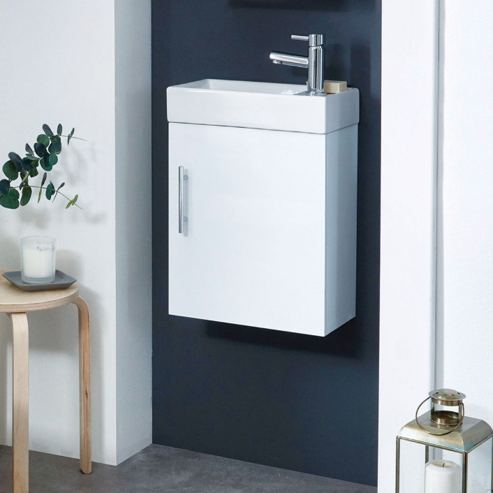 Scudo Lanza Cloakroom Vanity Unit, Wall Mounted, Gloss White — 400mm